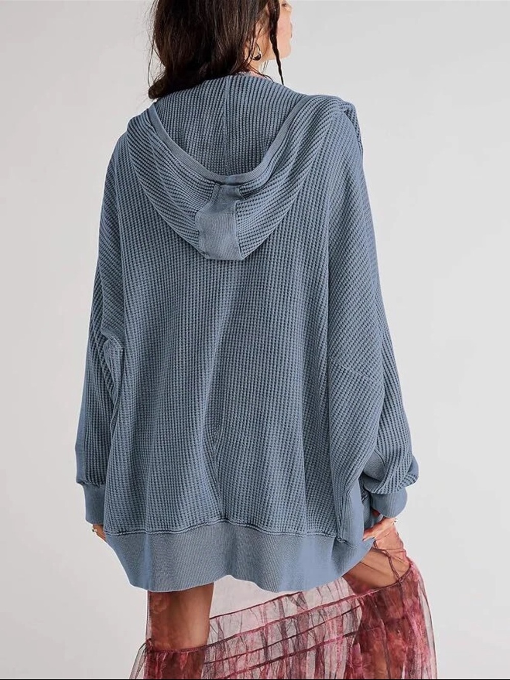 Free People FP One Ash Pieced Thermal Zip Up Oversized Hoodie Sweatshirt - Picture 4 of 4